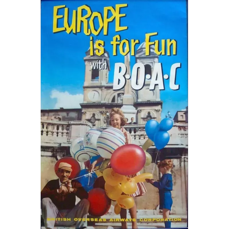 BOAC - Europe Is For Fun vintage 1960 travel poster - Illustraction Gallery