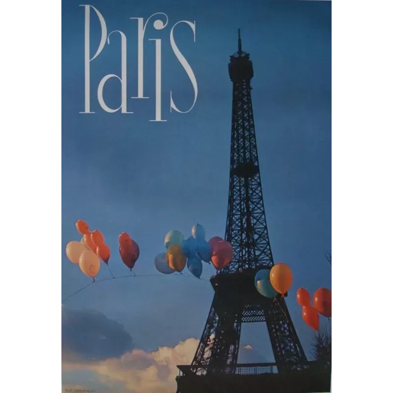 Paris Eiffel Tower vintage 1967 Loo Art tourism poster - Illustraction Gallery