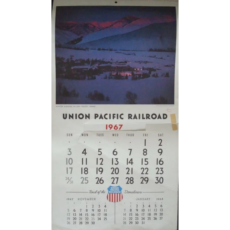 Union Pacific Railroad vintage 1967 calendar travel poster