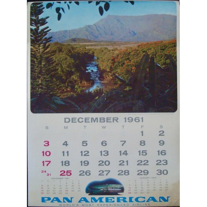 Pan Am Airways Airlines vintage 1962 calendar travel poster