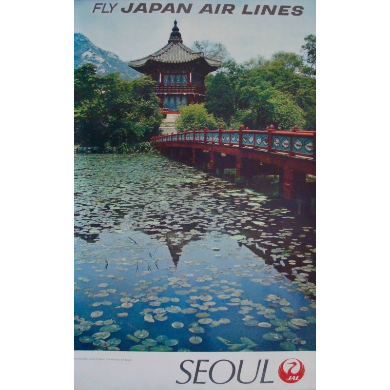 Japan Airlines Seoul original 1968 travel poster - illustraction Gallery