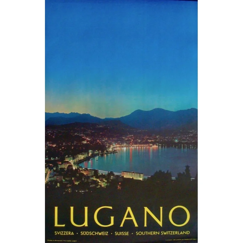 Switzerland Lugano vintage 1968 travel poster - illustraction Gallery