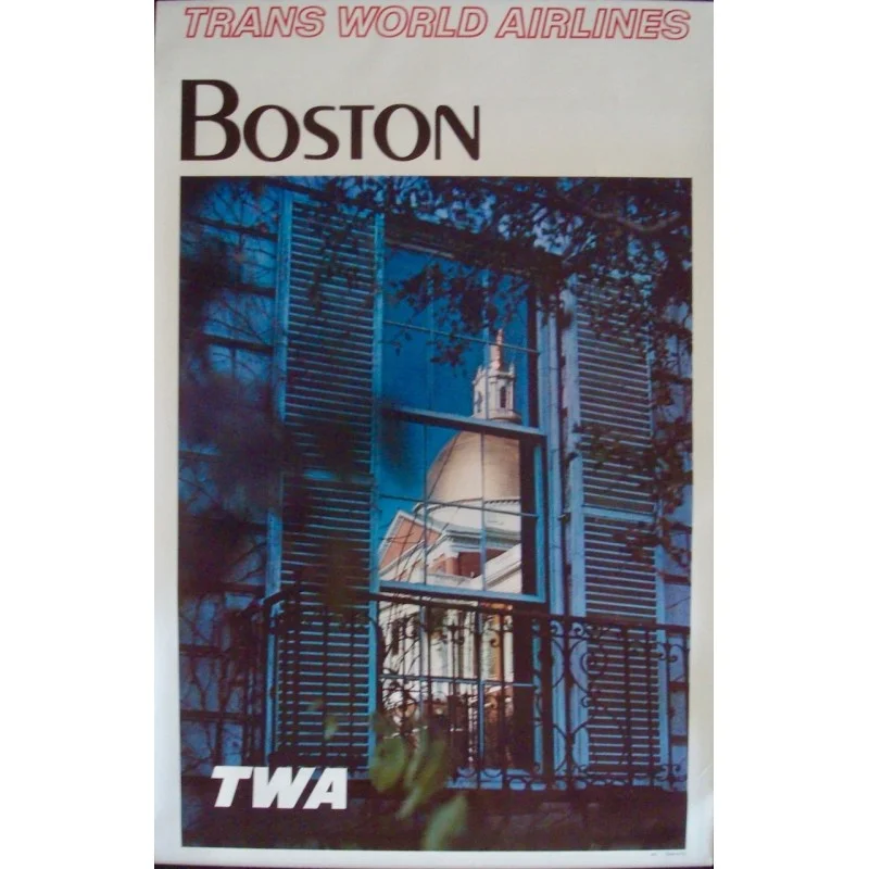 TWA Boston vintage 1973 Airlines travel poster - illustraction Gallery