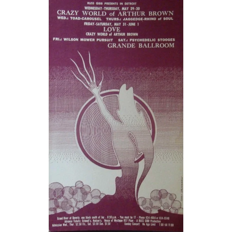 RGP 87 The Crazy World Of Arthur Brown Grande Ballroom concert postcard - illustraction Gallery