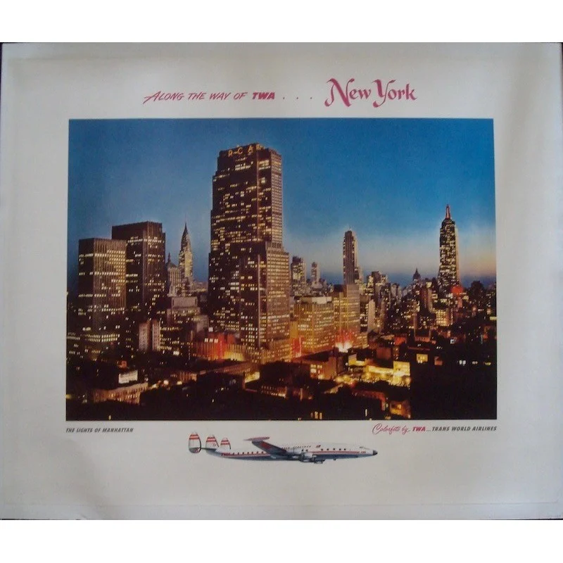 TWA New York vintage 1955 travel poster - illustraction Gallery
