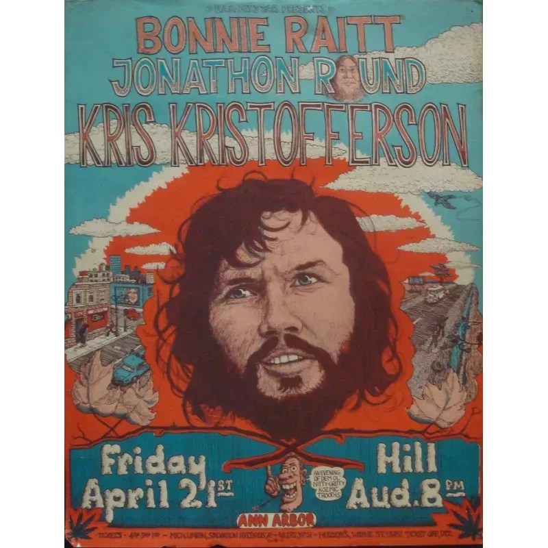 Kris Kristofferson 1970 Ann Arbor concert poster - illustraction Gallery