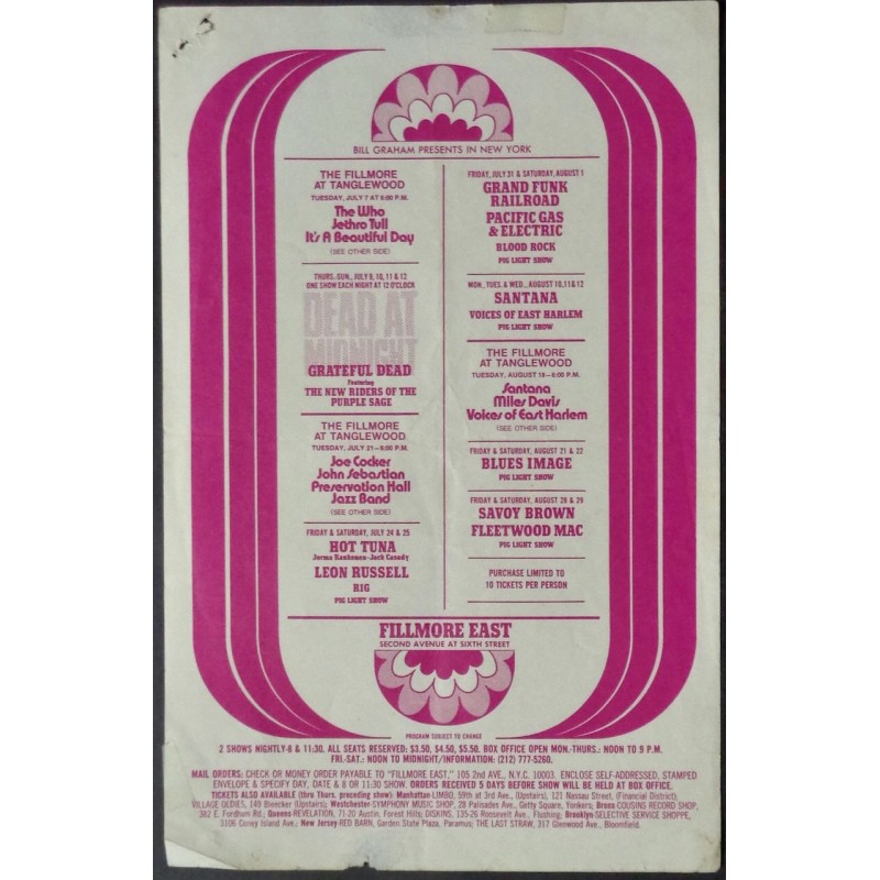Fillmore East 1970 Summer (Handbill style A)