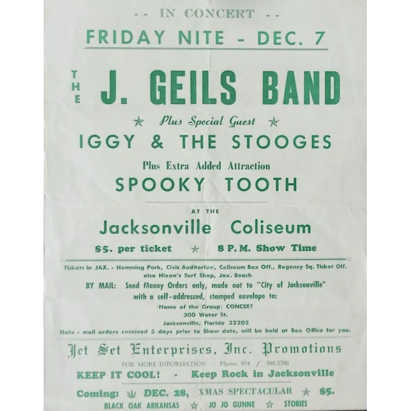 J. Geils Band / Iggy Pop: Jacksonville 1973 (Handbill)