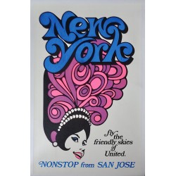 United Airlines New York Non Stop From San Jose (1970 - LB)