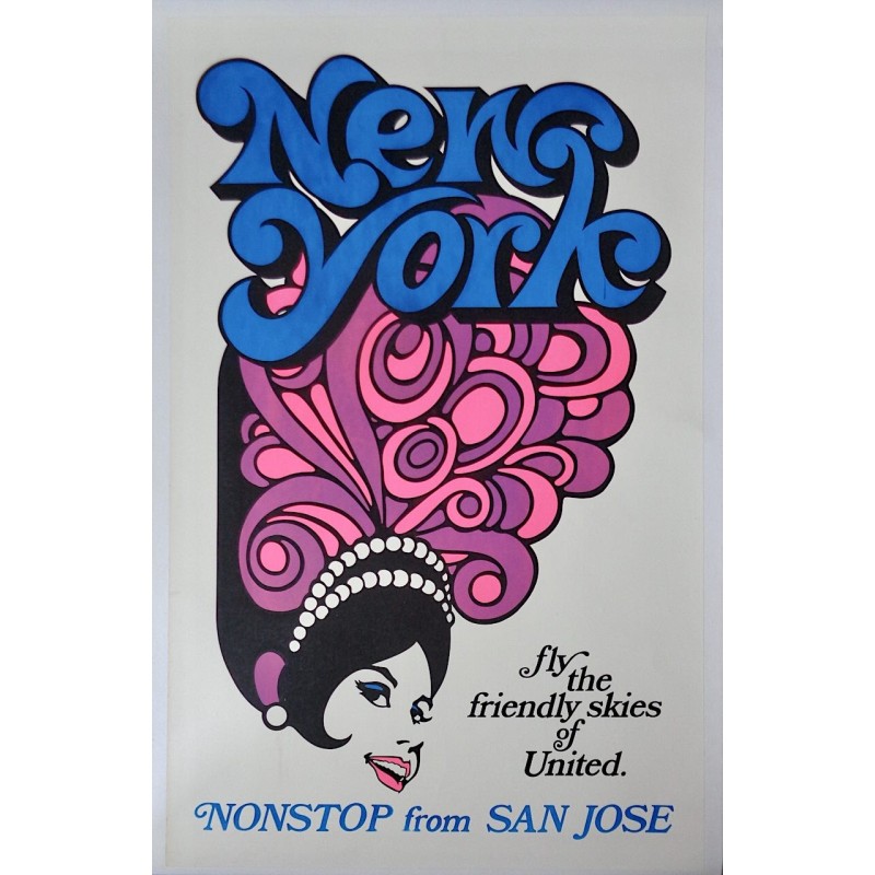United Airlines New York Non Stop From San Jose (1970 - LB)