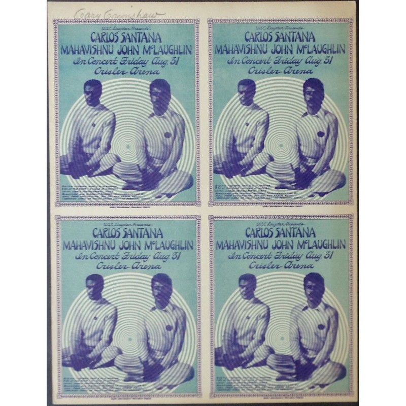 Santana and Mahavishnu 1973 Ann Arbor uncut concert handbill - illustraction Gallery