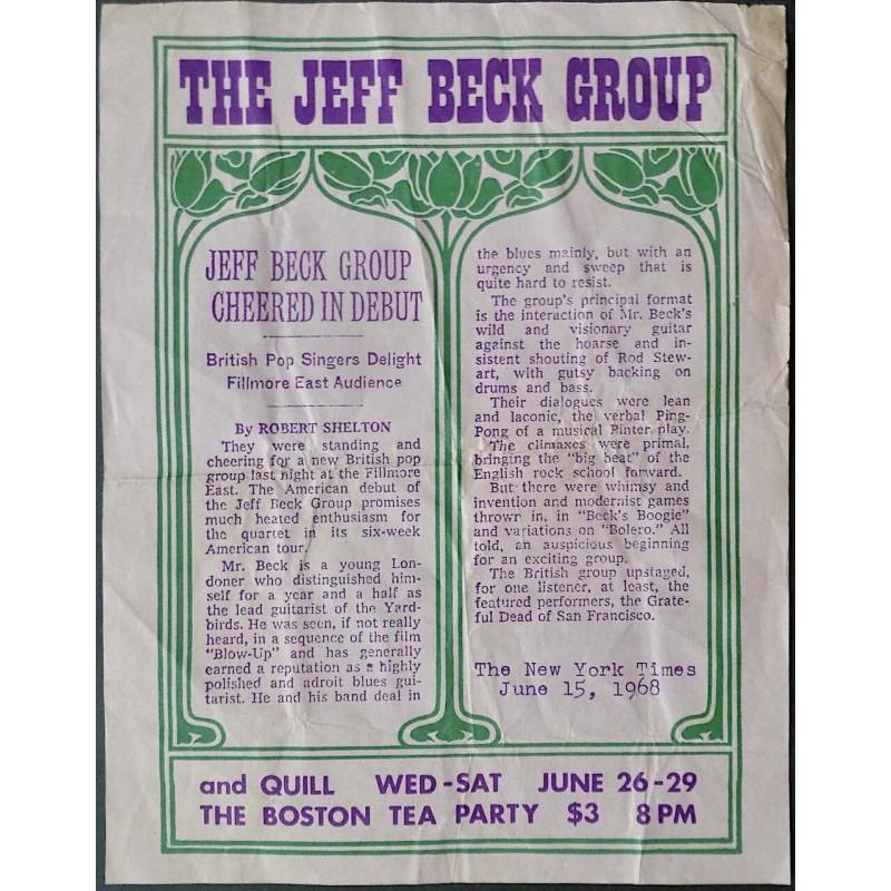 Jeff Beck Group: Boston 1968 (Handbill)