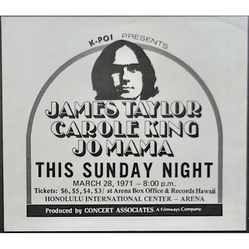 James Taylor / Carole King: Honolulu 1971 (Handbill)